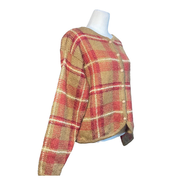 Dressbarn Mohair Wool Blend Button-Up Sweater Grannycore Plaid Women's Large NWT - Picture 8 of 11